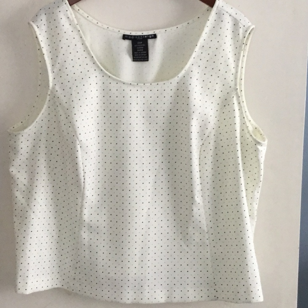 Madison Leigh Cream top w/tan & black dots
